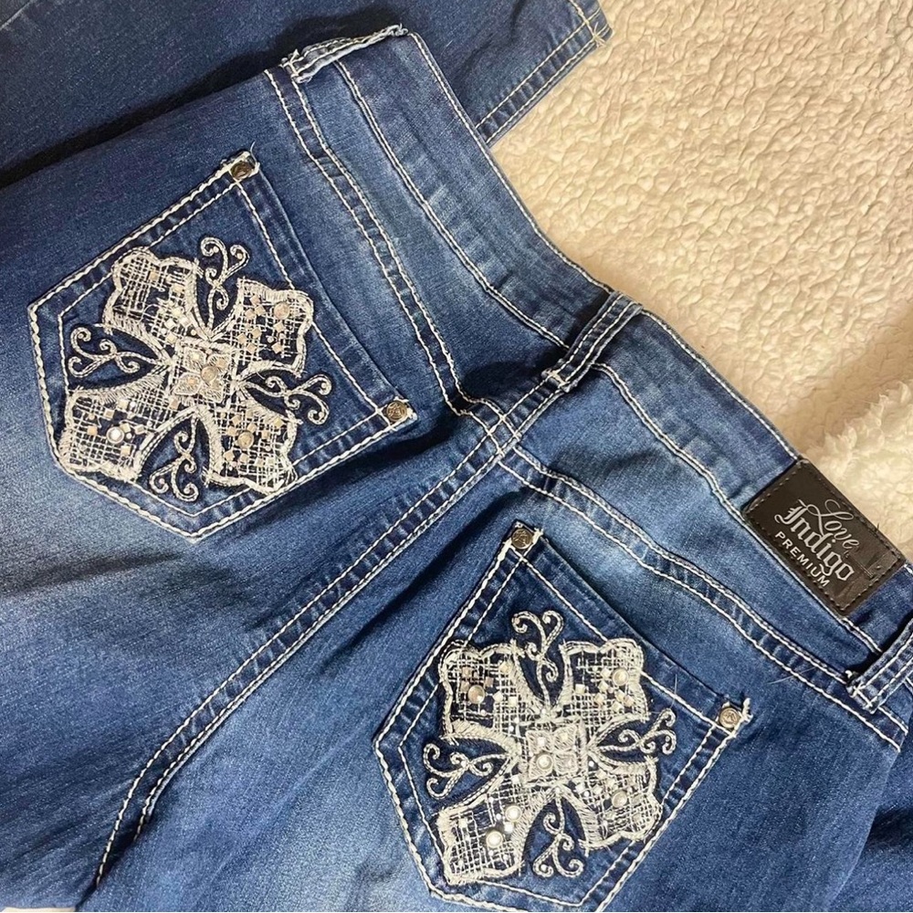 Y2K Love Indigo blue Embroidered Women's bootcut Jeans